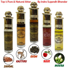 Combo of Natural Chandan/Sandalwood, Kasturi, Oudh, Gulab, Mogra 6ml Rollon 5 Piece Combo Pack