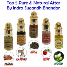 Combo of Natural Chandan/Sandalwood, Kasturi, Oudh, Gulab, Mogra 3ml Rollon 5 Pc. Combo Pack
