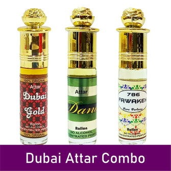 Dubai Series 3 in 1 (Dubai Gold, Dana, Fawakeh 786) Alcohol Free 24 Hours 6ml Rollon 3 Pc. Combo Pack