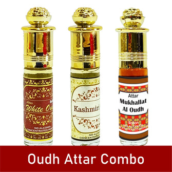 Oudh 3 in 1 (White Oudh, Kashmiri Oudh, Mukhallat Al Oudh) Alcohol Free 24 Hours 6ml Rollon 3 Pc. Combo Pack