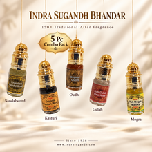 Traditional Attar Gift Set for Men & Women – Chandan, Kasturi, Oudh, Gulab & Mogra Perfume Oil Collection | 100% Alcohol-Free | Long-Lasting Roll-On Attars | Premium Unisex Gift Set | 3ml x 5Pc