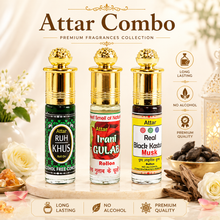 Kannuji 3 in 1 Attar Gift Set for Men & Women – Premium Ruh Khus, Irani Gulab & Black Kasturi Musk 6ml Perfume Oil Combo | 100% Alcohol-Free | 24 Hours Long-Lasting Fragrance