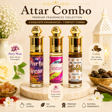 Premium Attar Gift Set for Men & Women – Party Wear, Fantasia & Goldy Perfume Oil Collection | 100% Alcohol-Free | Long-Lasting Fragrance | 6ml x 3 Roll-On Combo Pack
