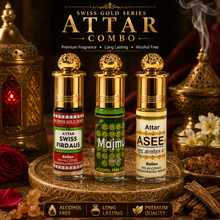 Arabic 3 in 1 Attar Gift Set for Men & Women – Premium Swiss Firdaus, Majmua & Aseel 6ml Perfume Oil Combo | 100% Alcohol-Free | 24 Hours Long-Lasting Fragrance