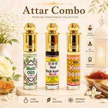 Herbal 3 in 1 Attar Gift Set for Men & Women – Premium Shahi Oudh, Black Kasturi Musk & Kesar Chandan 6ml Perfume Oil Combo | 100% Alcohol-Free | 24 Hours Long-Lasting Fragrance