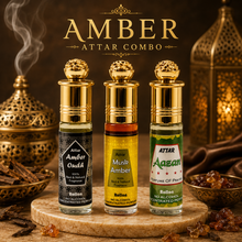 Amber 3 in 1 Attar Gift Set for Men & Women – Premium Amber Oudh, Musk Amber & Azaan 6ml Perfume Oil Combo | 100% Alcohol-Free | 24 Hours Long-Lasting Rich Oriental Fragrance