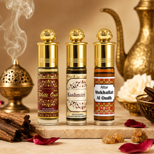 Oudh 3 in 1 Attar Gift Set for Men & Women – Premium White Oudh, Kashmiri Oudh & Mukhallat Al Oudh Perfume Oil Combo | 100% Alcohol-Free | Up to 24-Hour Long-Lasting Luxury Fragrance | 6ml x 3 Roll-On Set