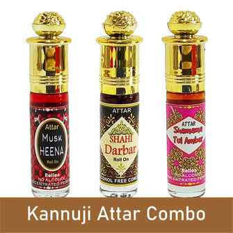 Kannuji 3 in 1 (Musk Heena, Shahi Darbar, Shamama Amber) Alcohol Free 24 Hours 6ml Rollon 3 Pc. Combo Pack