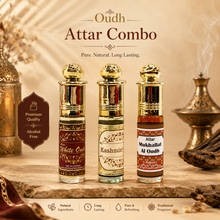 Oudh 3 in 1 Attar Gift Set for Men & Women – Premium White Oudh, Kashmiri Oudh & Mukhallat Al Oudh Perfume Oil Combo | 100% Alcohol-Free | Up to 24-Hour Long-Lasting Luxury Fragrance | 6ml x 3 Roll-On Set