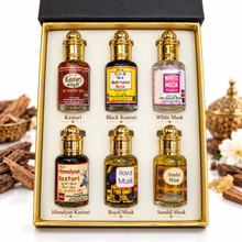 Kasturi Attar Combo for Men & Women – 6-Piece Premium Attar Gift Set | Kasturi, Black Kasturi, White Musk, Himalayan Musk, Royal Musk & Sandal Musk | Alcohol-Free Perfume Oils | 6 x 12ml Roll-On | 72ml Pack