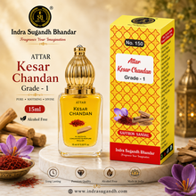 Kesar Chandan Attar  Premium Saffron & Sandalwood Perfume Oil for Men & Women | Alcohol-Free | Long-Lasting Fragrance | 15ml Roll-On Fancy Gift Pack