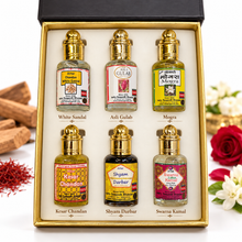 Pujan Attar Combo – 6-Piece Premium Ittar Gift Set for Pooja & Religious Use | White Sandal, Asli Gulab, Kachha Mogra, Kesar Chandan, Shyam Darbar & Swarnaa Kamal | Alcohol-Free Perfume Oils | 6 x 12ml Roll-On | 72ml Pack