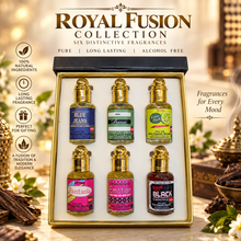 Royal Fusion Attar Combo for Men & Women – 6-Piece Strong Fragrance Ittar Gift Set | Blue Jeans, Dana, Lime Fresh, Fantasia, Emotion & Royal Black | Alcohol-Free Perfume Oils | 6 x 12ml Roll-On | 72ml Pack