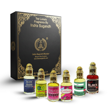 Royal Fusion Attar Combo for Men & Women – 6-Piece Strong Fragrance Ittar Gift Set | Blue Jeans, Dana, Lime Fresh, Fantasia, Emotion & Royal Black | Alcohol-Free Perfume Oils | 6 x 12ml Roll-On | 72ml Pack