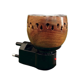 Wooden Electric Camphor Diffuser for Home Fragrance With One 25ml Diffuser Oil Bottle Inside, Machine Incense Holder, Oil Burner, Kapoor Dani, Brown, Medium, 3 pin Plug