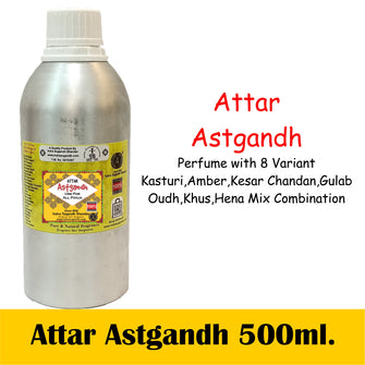 Ashtagandha with 8 Variant Combination Kasturi, Amber, Kesar, Chandan, Gulab, Oudh, Hina Mix  500ml With Free RollOn  Pack