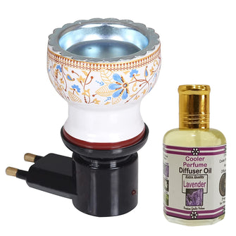 Ceramic Electric Camphor Diffuser for Home Fragrance With One 25ml Diffuser Oil Bottle Inside, Machine Incense Holder, Oil Burner, Kapoor Dani, Brown, Medium, 3 pin Plug